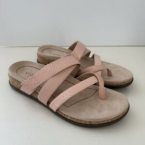 Vionic Anelle Womens Sz US 7.5 Pink Patent Lizard Print Slide On Sandals Comfort